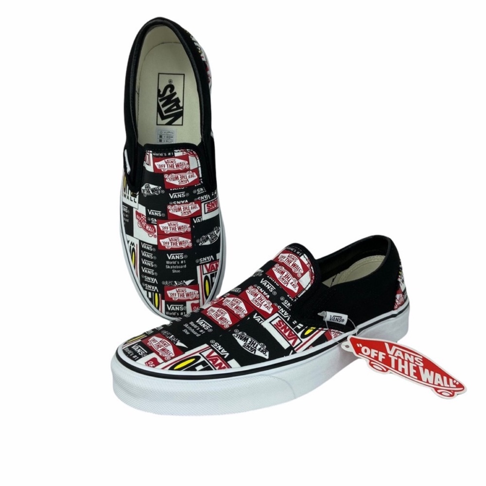 Vans Classic Slip On Label Mix Womens 8 Shoes Black